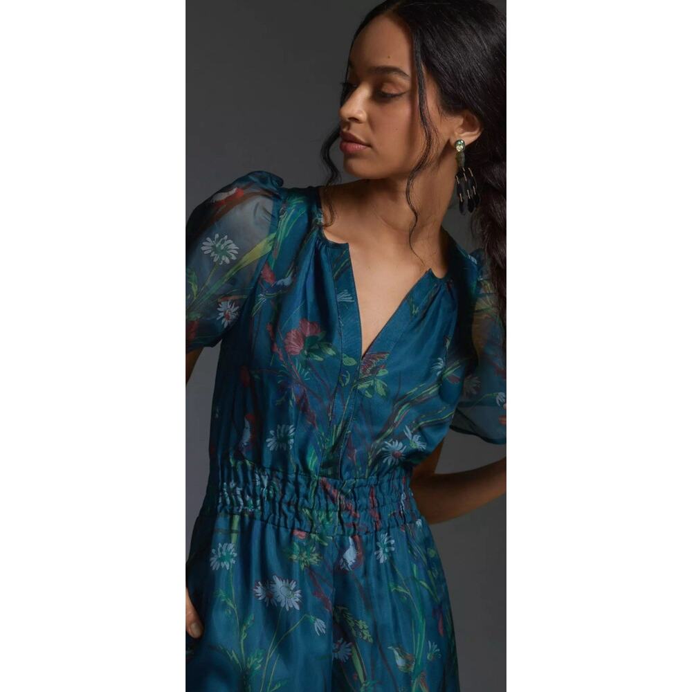 NWT Anthropologie Teal Floral Jumpsuit - Picture 3 of 16